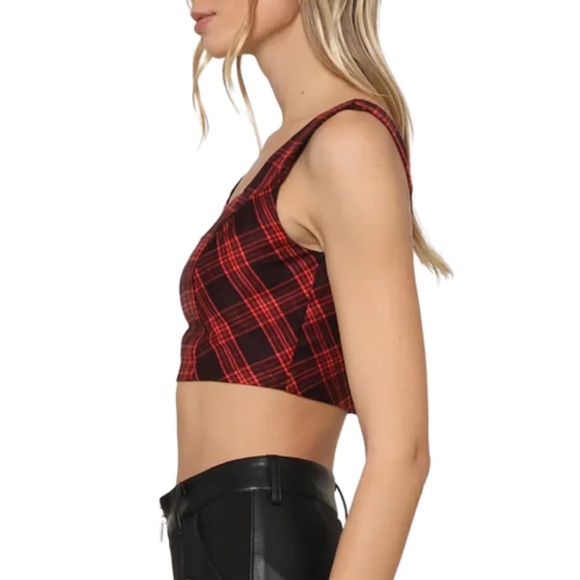 Steve Madden Red and black Plaid Crop Top  Christmas Holiday - Picture 3 of 3